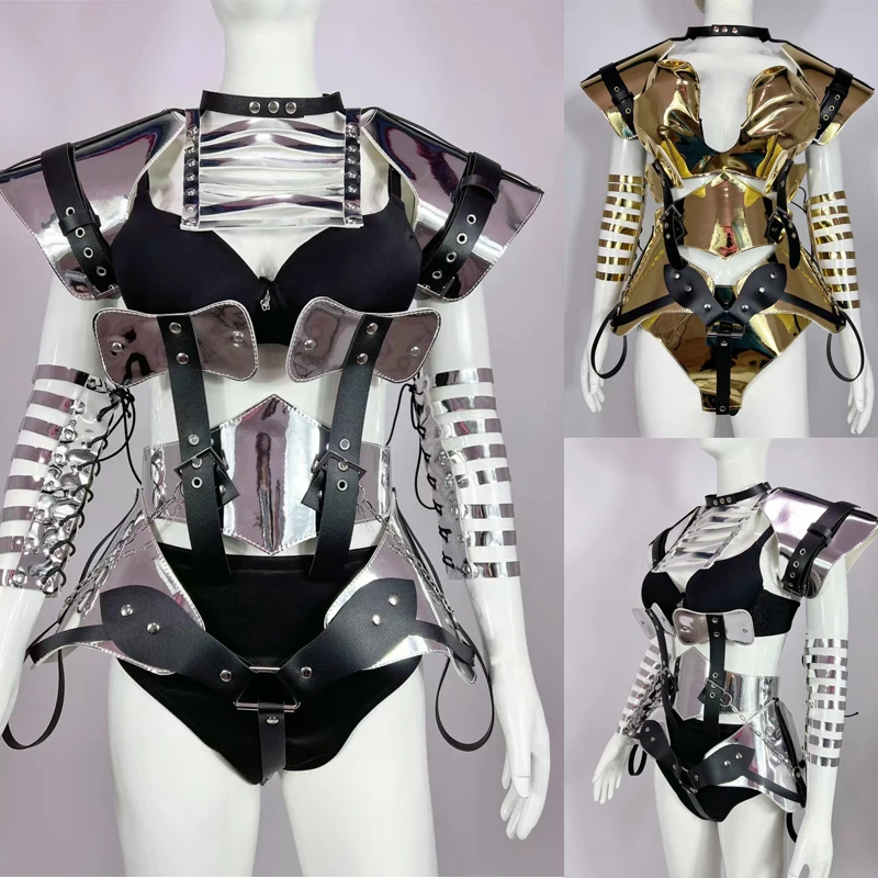 

Punk Style Silver Gold Helmet Armor Women Gogo Dance Costume Nightclub Party Celebrate Clothing Pole Dance Rave Outfit XS6408