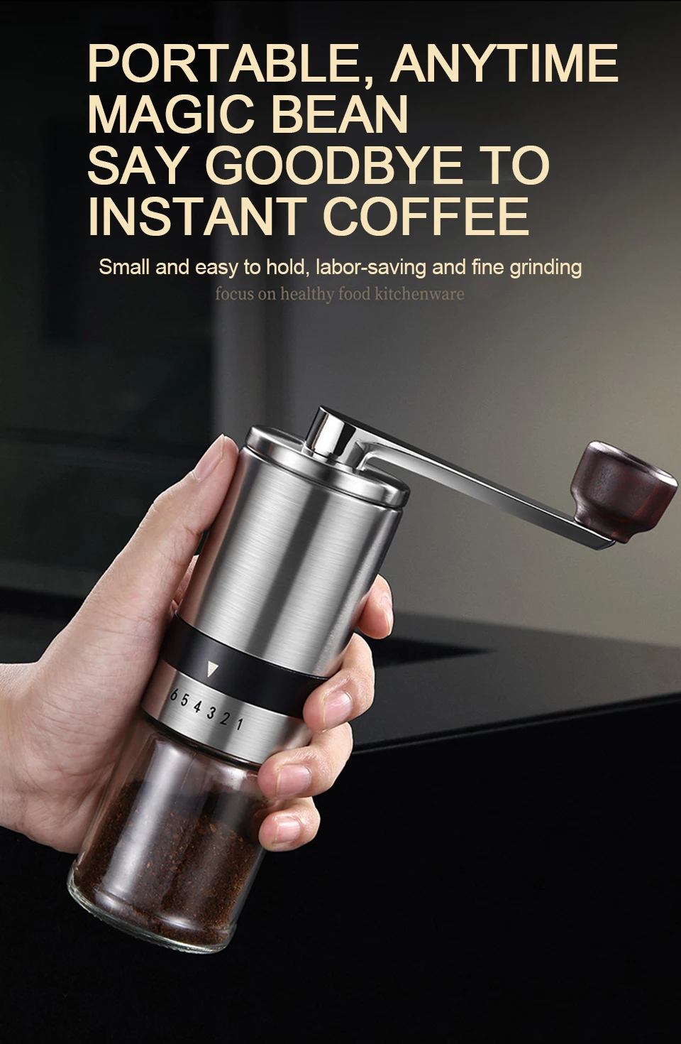 Sffa55a57952745c9b9cd6d9a8b5543e0V High Quality Manual Coffee Grinder Ceramic Grinding Core 6/8 Adjustable Settings Portable Coffee Grinders Coffee machine