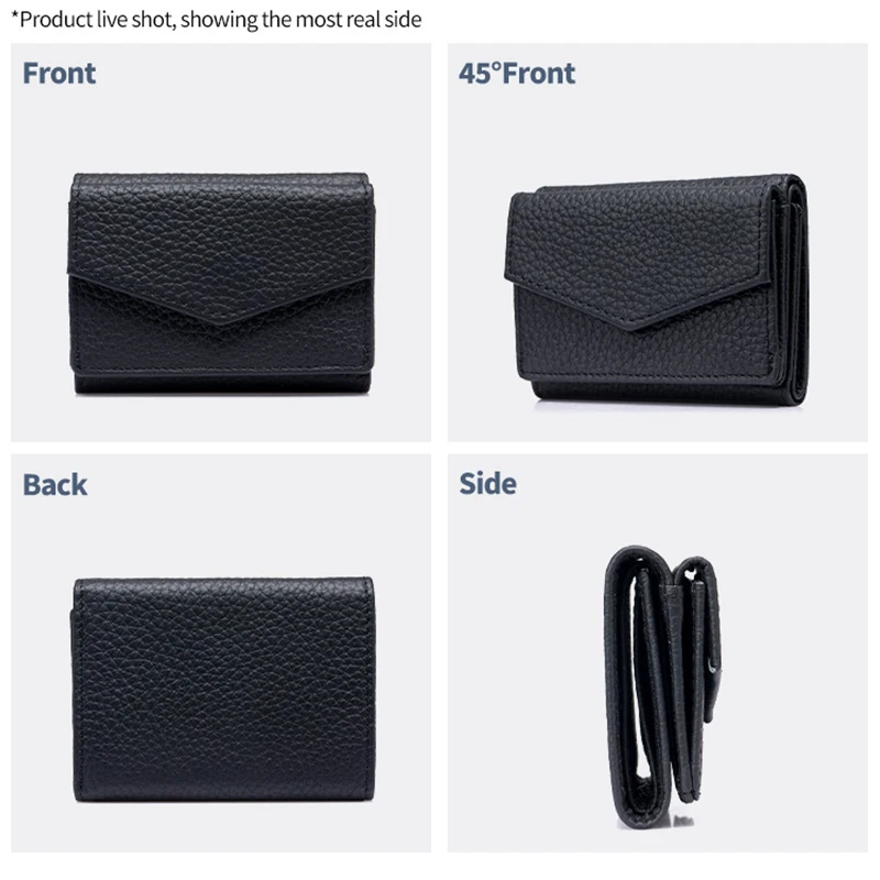 Candy Color Small Compact Cow Leather Womens Wallets Fashion Trifold Credit Card Holder for Women Short Wallet with Coin Pocket