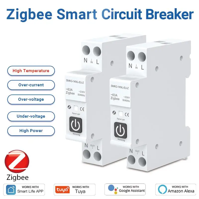 

TUYA ZigBee Smart Circuit Breaker With Metering 1P 63A DIN Rail for Smart Home Wireless Remote Control Switch by Smart Life APP