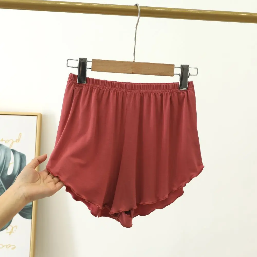 Women Modal Sleep Bottoms Comfortable Female Solid Color Pajama Shorts With Ruffles Hem Summer Thin Casual Loose Home Clothes_ecoleips.com