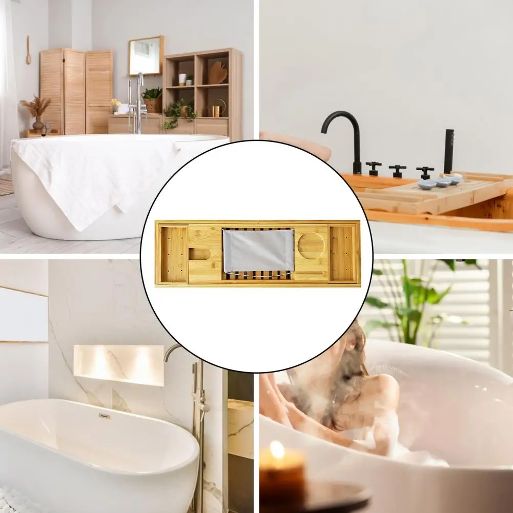 Elegant Bathroom Storage Rack Luxurious Bamboo Bath Tray with Wine Glass Holder Adjustable Shelf Book Stand for Ultimate