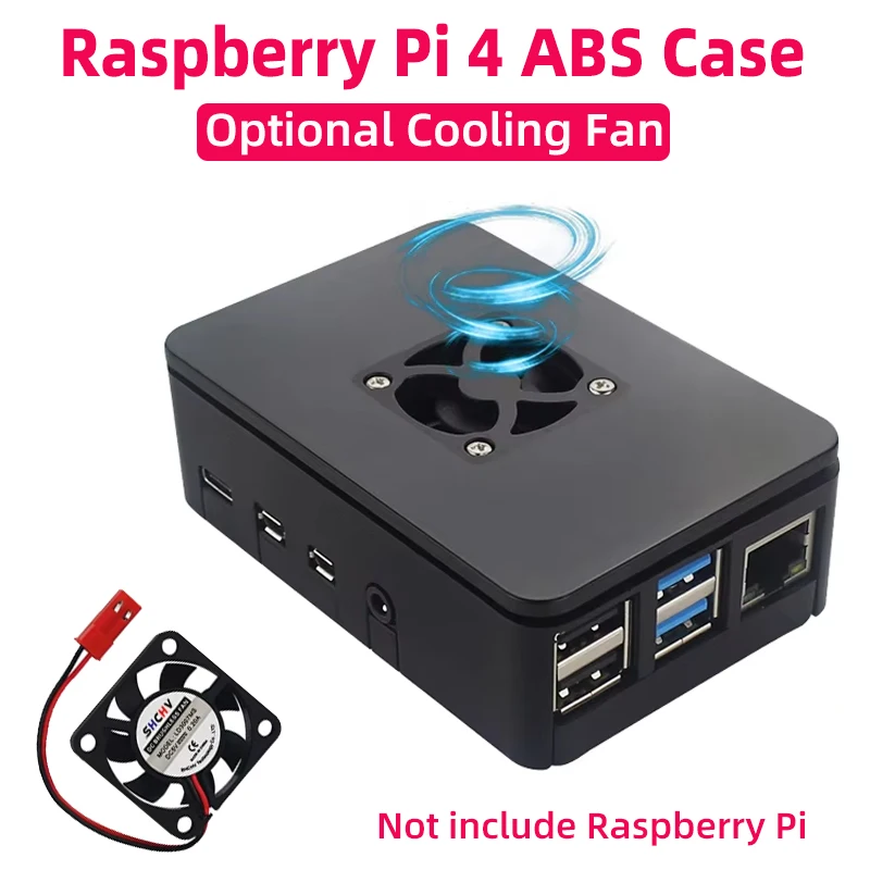 حافظة ABS لـ Raspberry Pi 4 صندوق غلاف بلاستيكي مبيت أسود يدعم مروحة التبريد لـ Raspberry Pi 4 Model B RPI 4 PI4