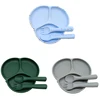 3Pcs Silicone Tableware Set Simple Dinner Plate Fork Spoon Safe Non-Slip Baby Food Tableware  Set 1