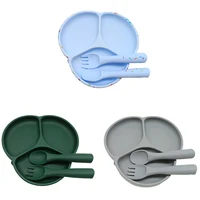 3Pcs Silicone Tableware Set Simple Dinner Plate Fork Spoon Safe Non-Slip Baby Food Tableware  Set 1