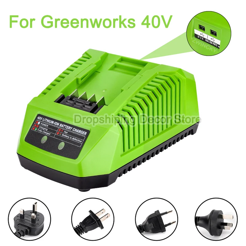 Chargeur Greenworks 40 V Original | Pour Batteries Lithium-ion | Tondeuse, Souffleuse, Outils