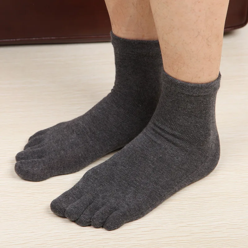 5 Pairs Five Finger Socks Men's Pure Cotton Four Seasons Mid length Short tube Solid Color Business Men's Socks Split Toe Socks