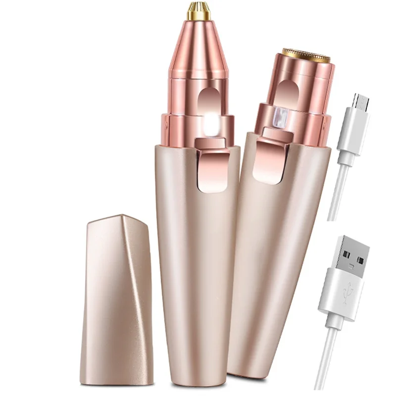 2-in-1 충전식 얼굴 제모기 2-in-1 전기 눈썹 트리머 면도기 내장형 LED 라이트 포함