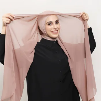 ONE TO WAN Premium Chiffon Hijab With Bulit-in Magnets Solid Color Easy To Wear Shawl Wrap With Undercap For Muslim Women