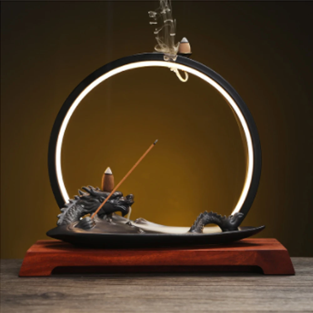 

USB LED Electric Dragon Incense Burner Reflux Incense Burner Creative Backflow Waterfall Stick incense Holder Home Decor