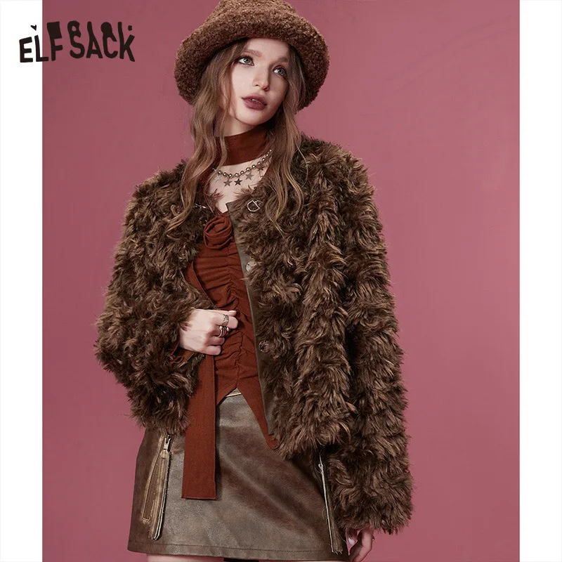 ELFSACK Korean Fashion Jackets Women 2023 Winter New Retro Luxury Designer Jackets