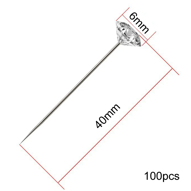 Sewing Pins 1Box 50/100Pcs Alloy Pins Transparent Diamond Pin DIY Wedding Bouquet Pins Stitching Needles Plastic Box Sewing Accessories