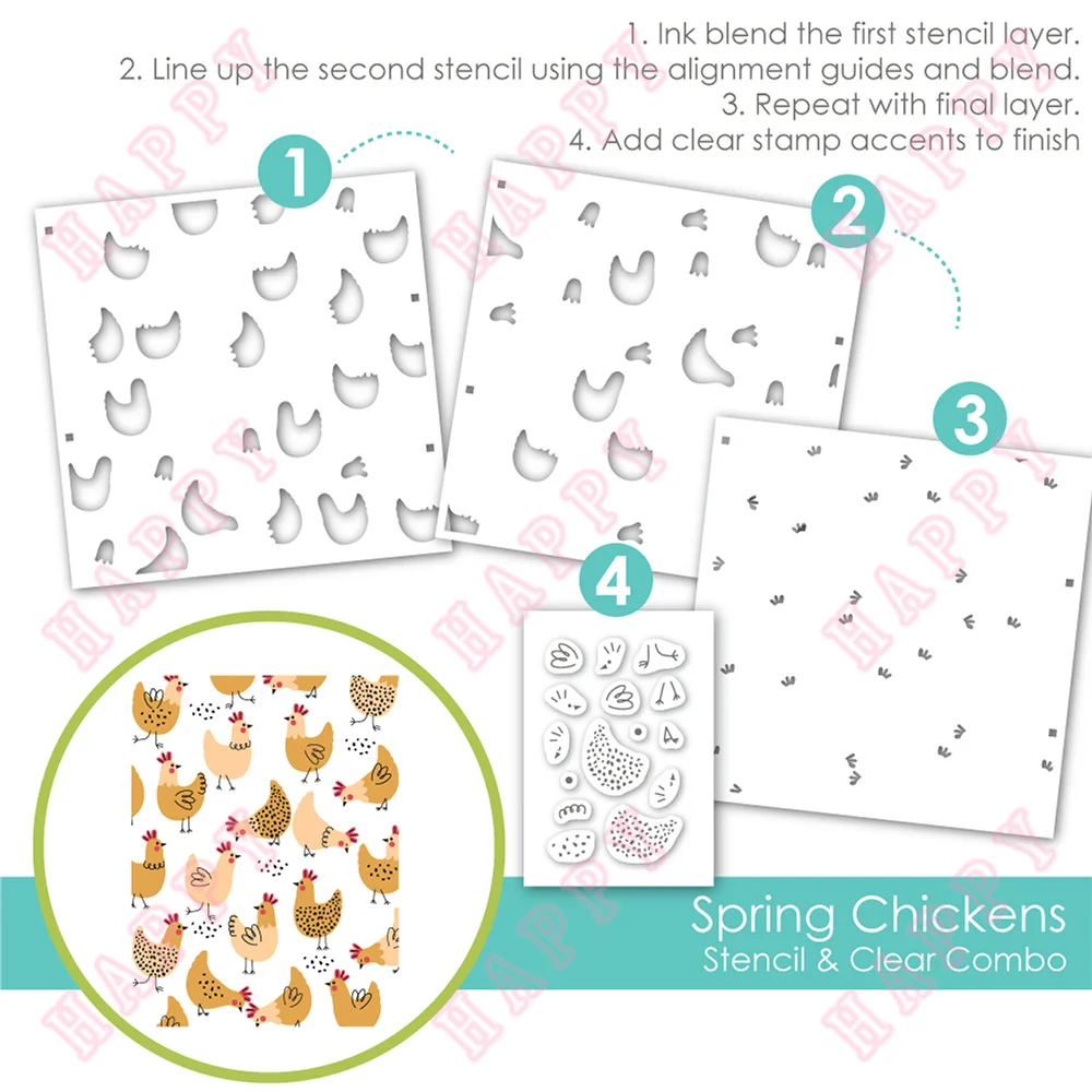 

Plastic Stencil Spring Chickens Stencil Clear Combo Scrapbook Painting Album Decoration Embossing Diy Paper Craft Fairy Layering