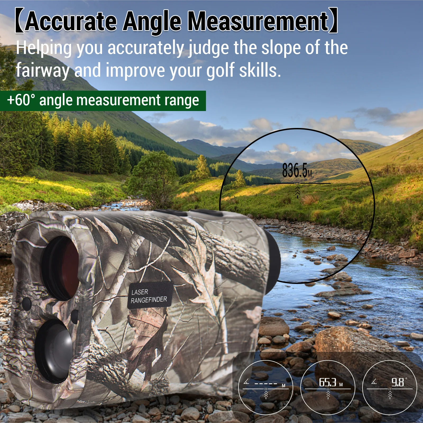 Golf Laser Rangefinder Digital Hunting Monocular Telescope With Height and Angle Measurement 600M/800M/1000M