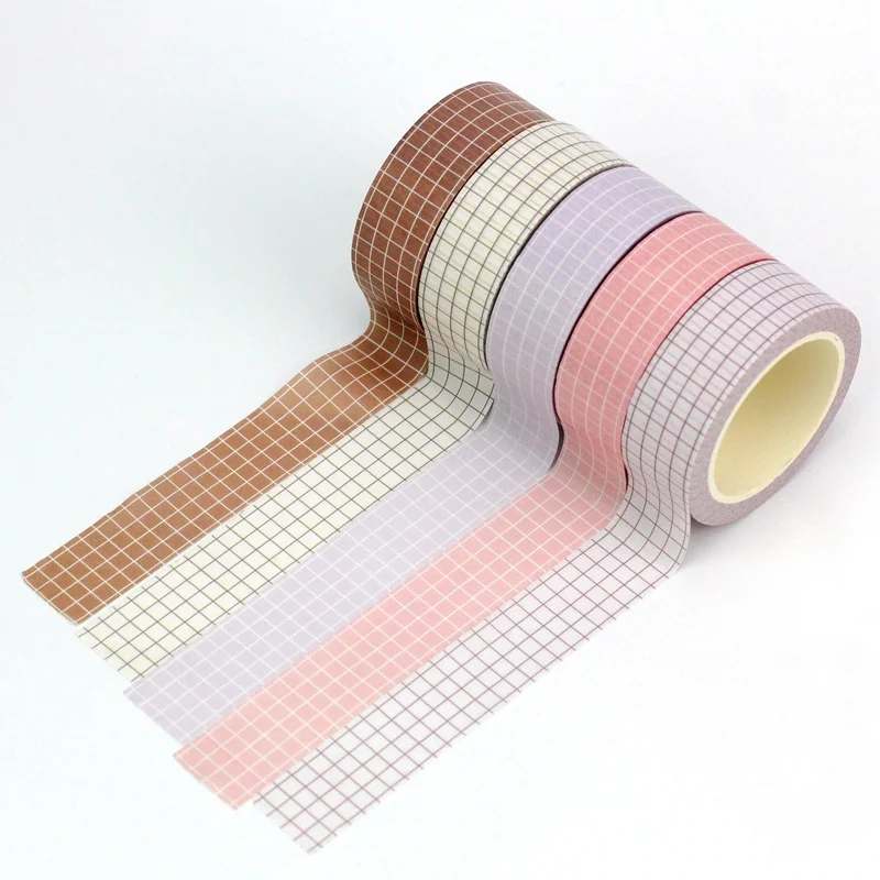 Washi Tape Set pour journal intime, Scrapbooking Masking Tape, Papeterie, Décor mignon, Plus de couleurs pastel, Grille et document pur, Nouveau, 1PC, 10M