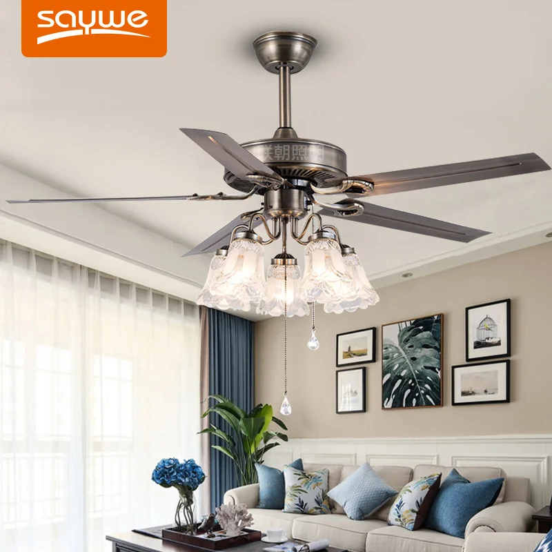 American Style Fan Light, Ceiling Fan with Light, Retro Iron Leaf