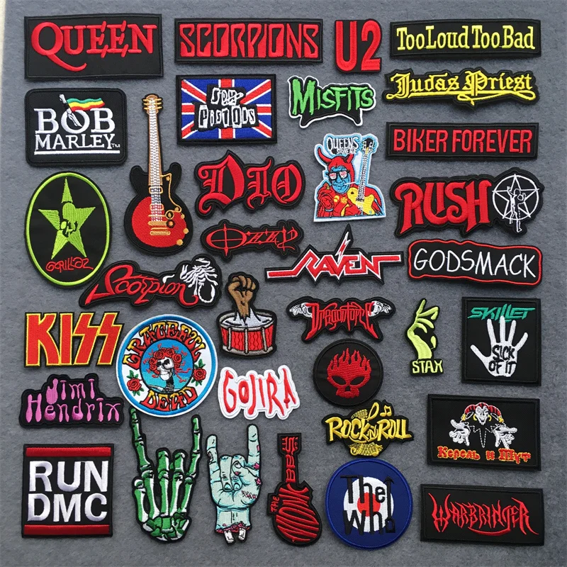 Rock Embroidery Patches on Clothes Ironing Patches for Clothing DIY Punk Clothes Jacket Stripes Stickers Music Band Appliques