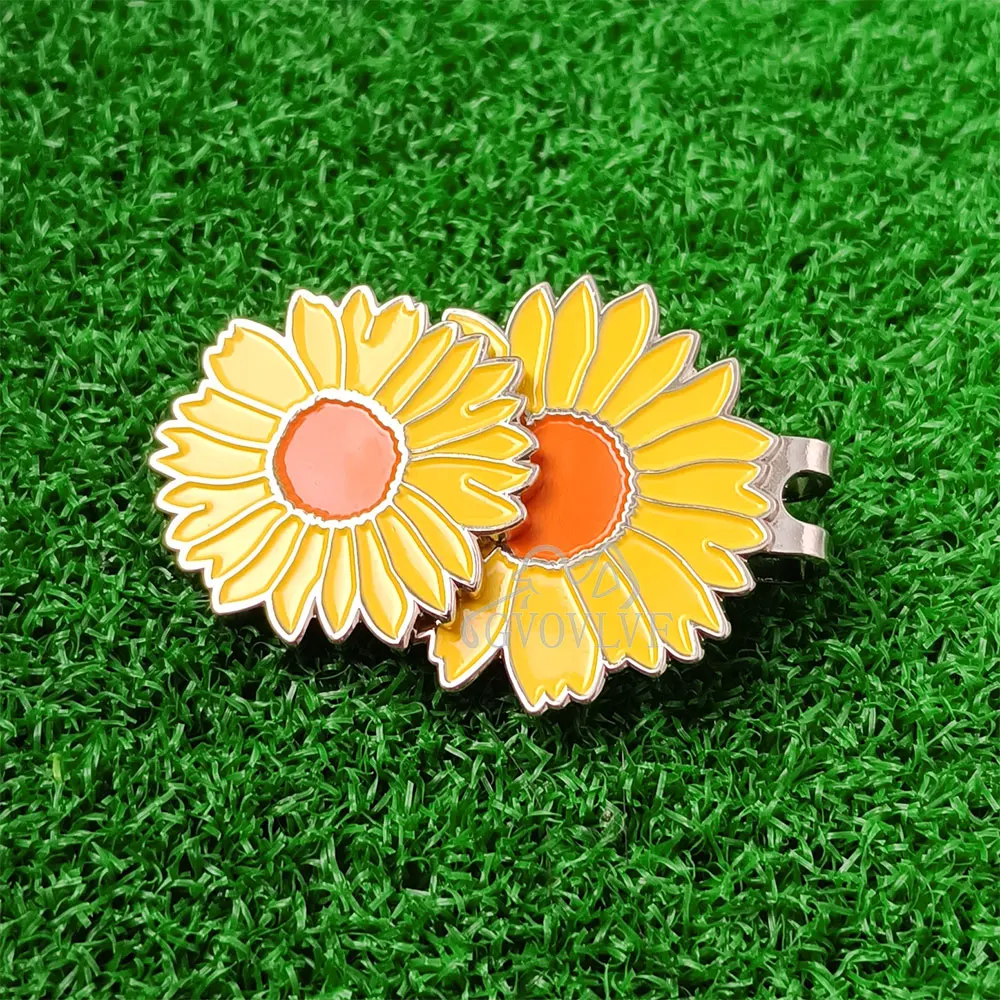 Abnehmbarer gelber Blumenmuster-Golfkappen-Clip mit kleiner Blume, magnetischer Marker für Mädchen und Frauen, Geschenk, Golf-Zubehör – Detail 8
