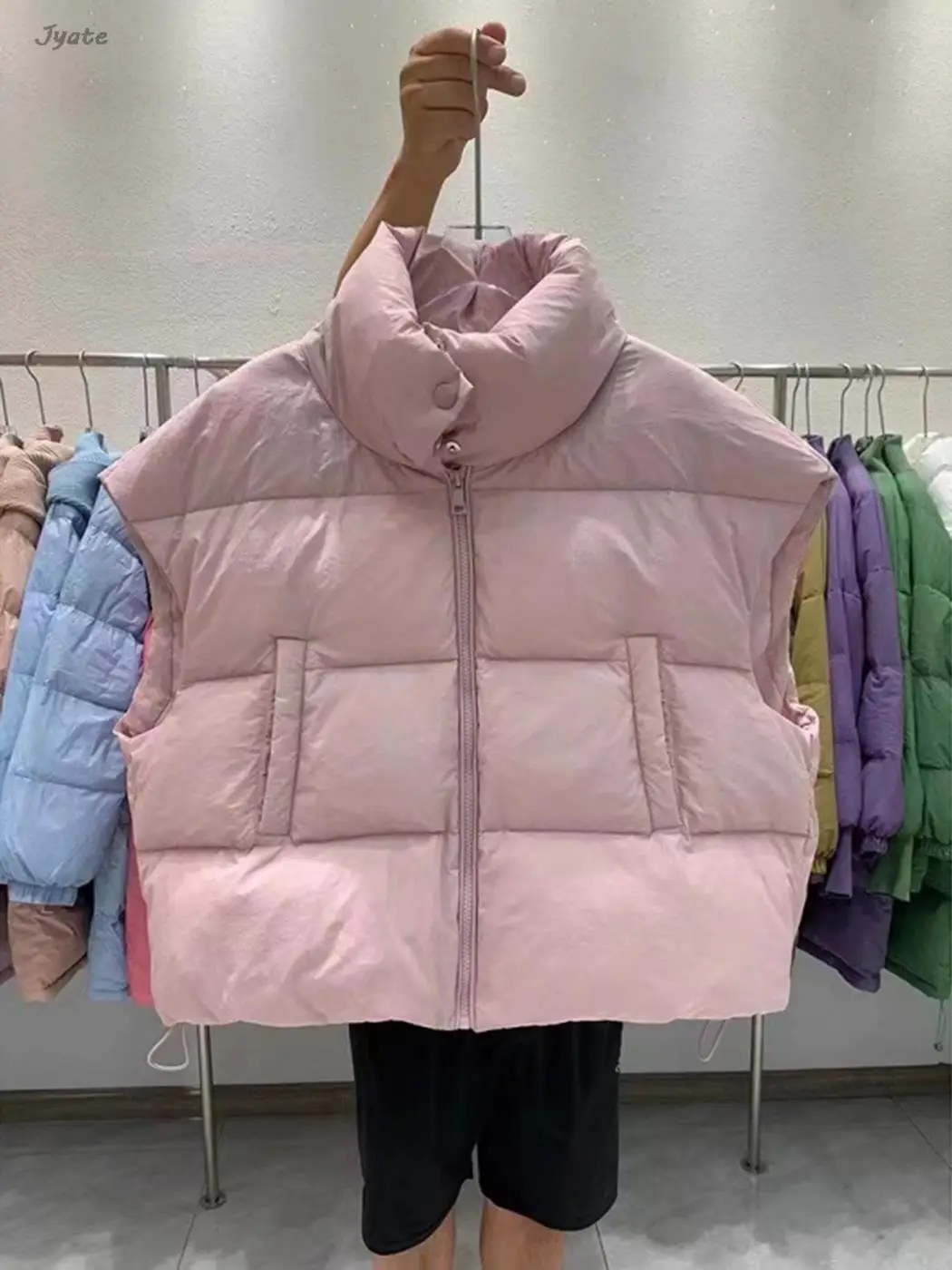 

Zipper Winter Vest Korean Loose Cotton Coat Autumn Fashion Turtleneck Sleeveless Pocket Casual Solid Color Jacket 2023 New