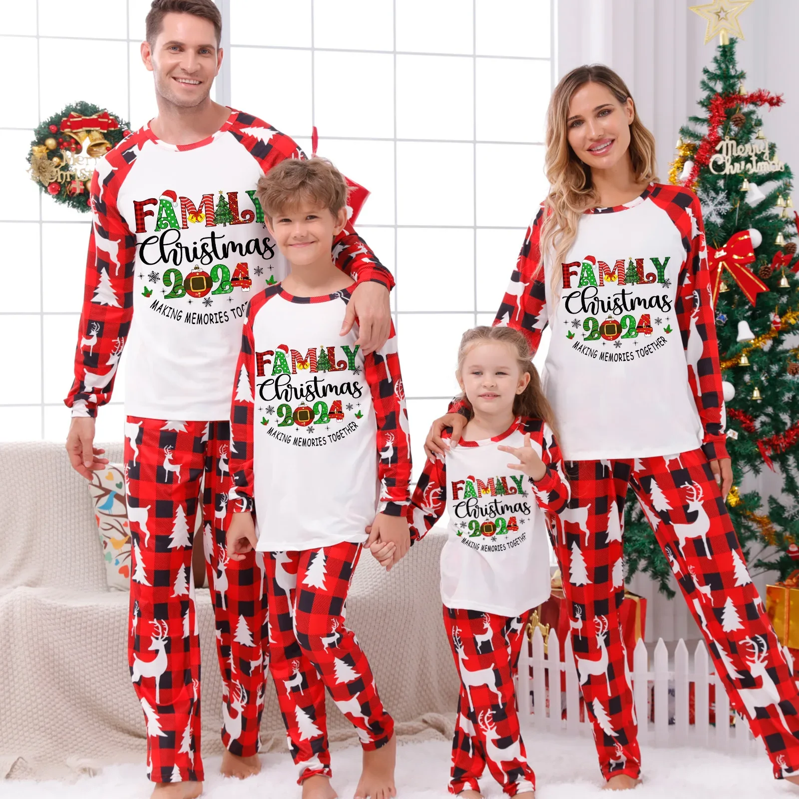 thumbnail image 5 of Conjunto de pijama con estampado de ciervo y alce navideño para mamá, hija, papá e hijo, conjunto suave y lindo de 2 piezas, ropa de dormir, look familiar navideño, 5 of 5