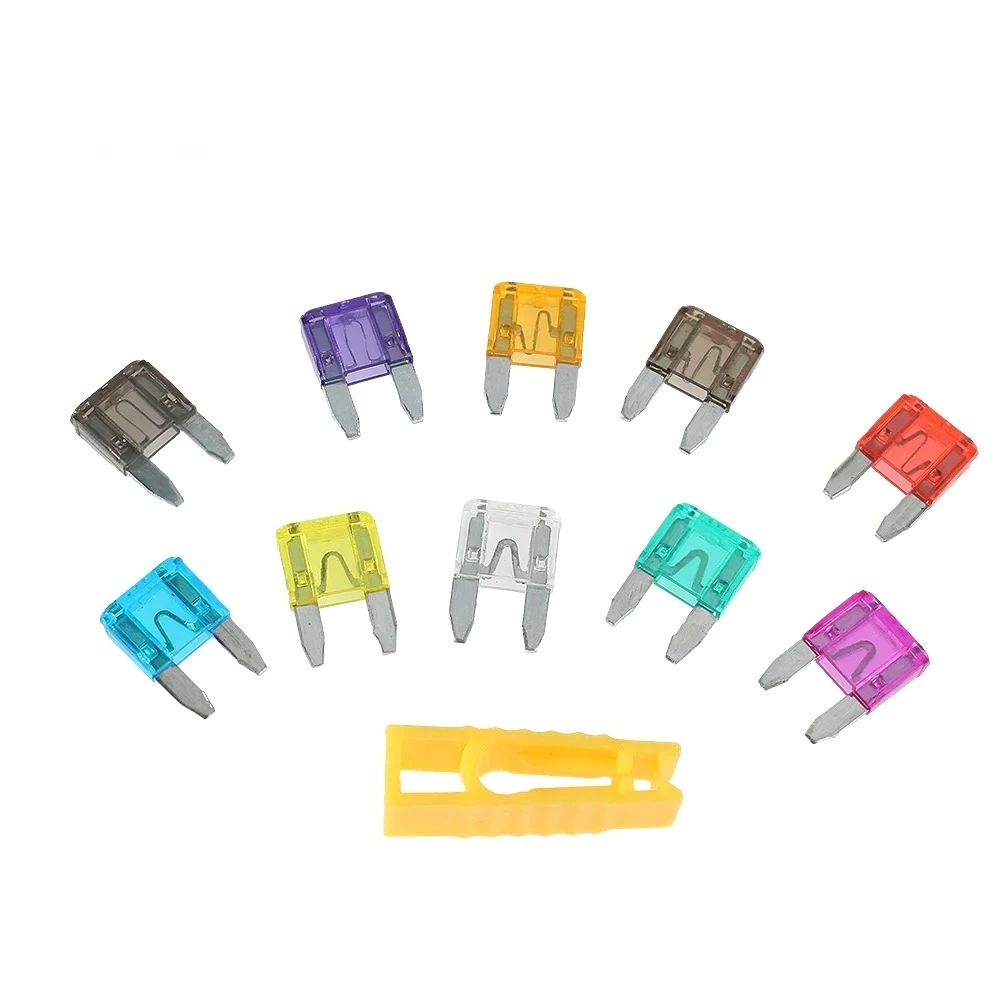10/100PCS Small Size Car Fuse Assortment Set Profile 5A 7.5A 10A 15A 20A 25A 30A 35A 40A Profile Blade Type Fuses with Clip