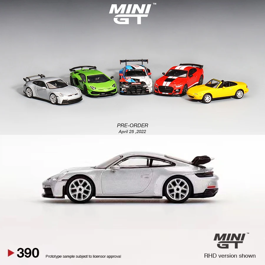 

MINI GT 1:64 Model Car 911 (992) GT3 Alloy Die-Cast Running Car - Silver Metallic #390-LHD