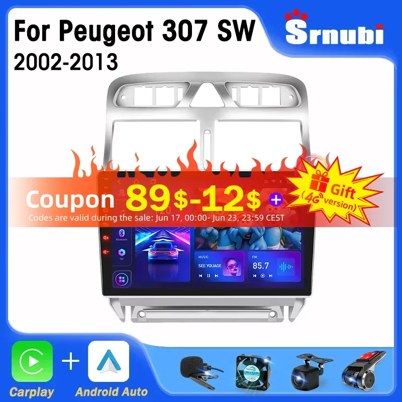 

For Peugeot 307 2002-2013 Android 2 Din Car Radio Navigation Multimedia 4G Split Screen MP5 DVD Speaker Stereo Audio Accessories
