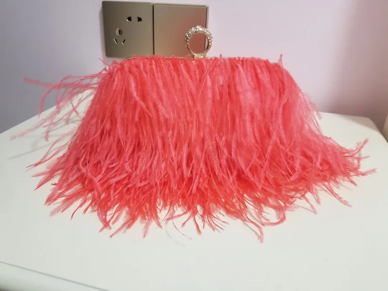 2022 Luxury Ostrich Feather Party Evening Clutch Bag Women Wedding Purses and Handbags Small Shoulder Chain Bag Designer Bag 