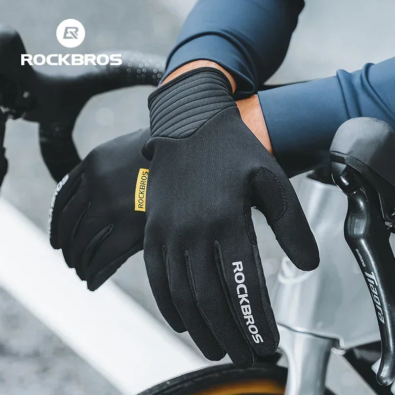 ROCKBROS Cycling Gloves MTB Road Bike Non-slip Gloves Touch Screen Winter Thermal Fleece Warmer Windproof Full Finger