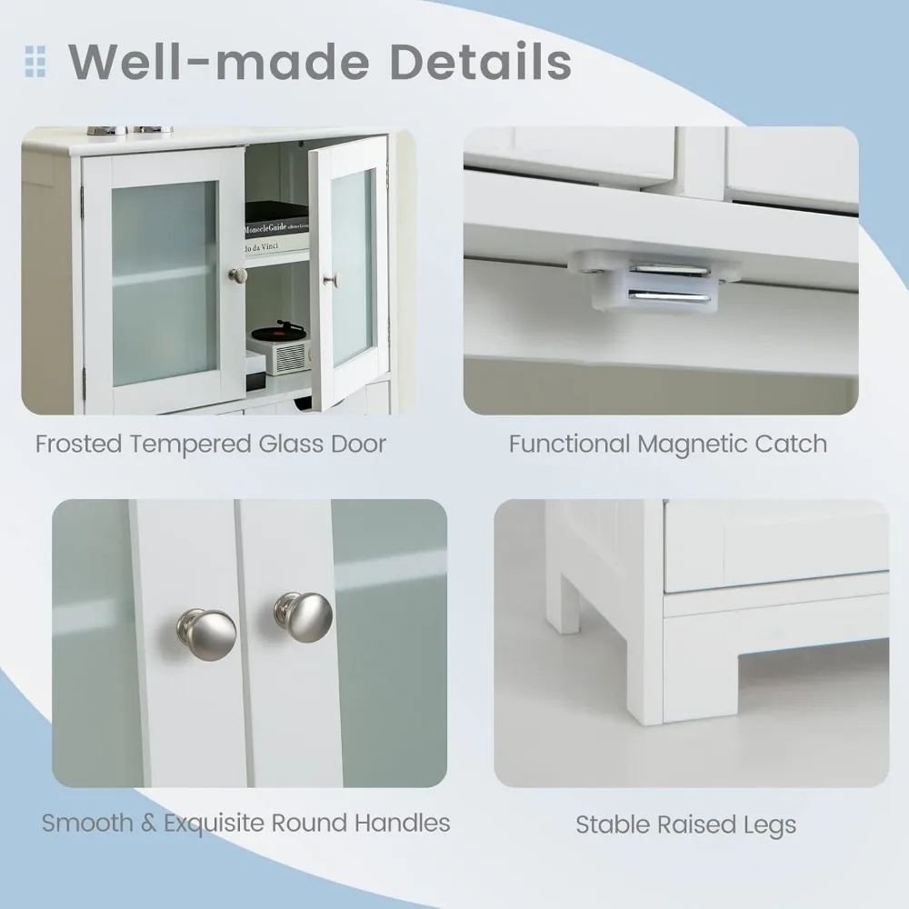 Floor Storage Cabinet, Freestanding Bathroom Cabinet, Tall Storage Organizer Cupboard for Kitchen Living Room 6
