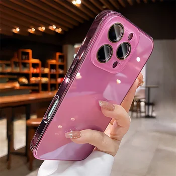 Luxury Plating Bumper Armor Glossy Phone Case For iPhone 15 16 17 Pro Max Air 14 13 12 11 Crystal Glass Lens Protection Cover 1