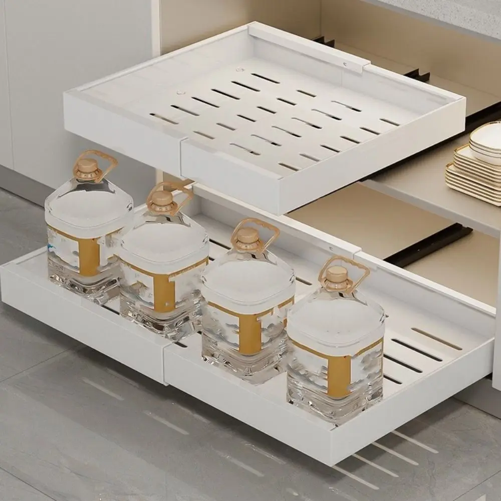 Multifunctional Retractable Cabinet Basket Metal Extendable Non-perforated Pull Out Shelf Adjustable Width Drawer Type