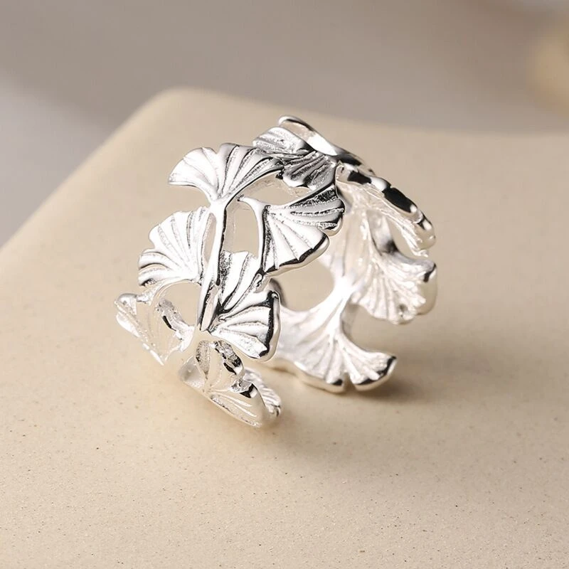 Original 925 Sterling Silver Ginkgo biloba Rings For Women Counple