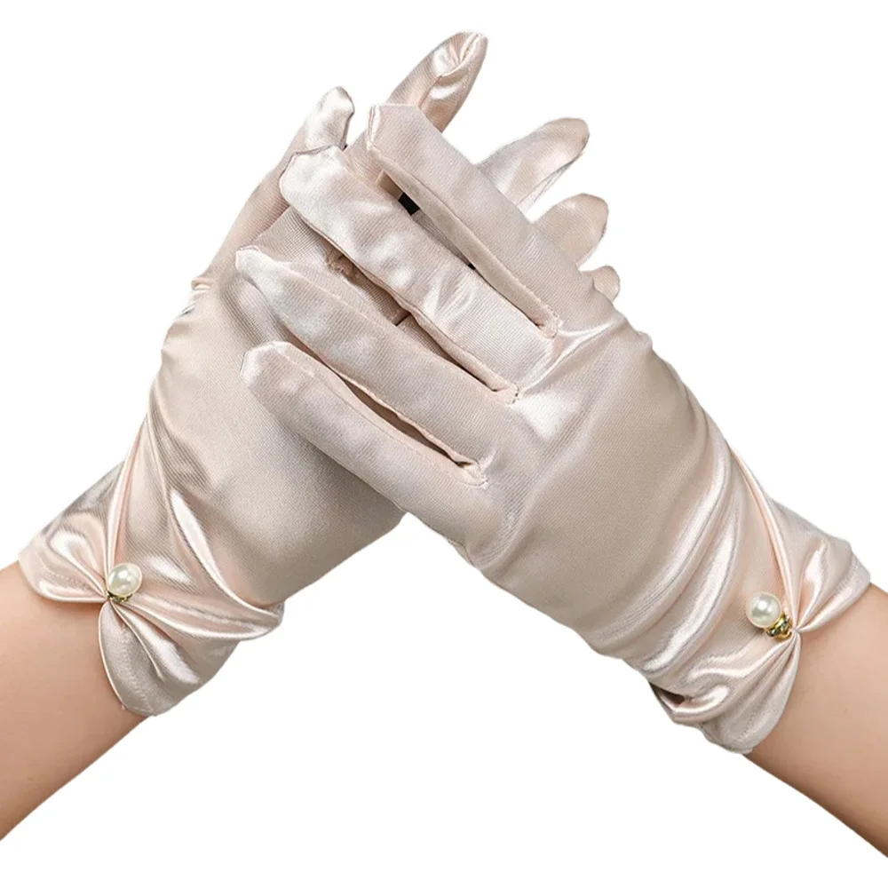 Satin Wedding Dress Gloves for Women Opera Party 1920s Bridal Gloves Wrist Length