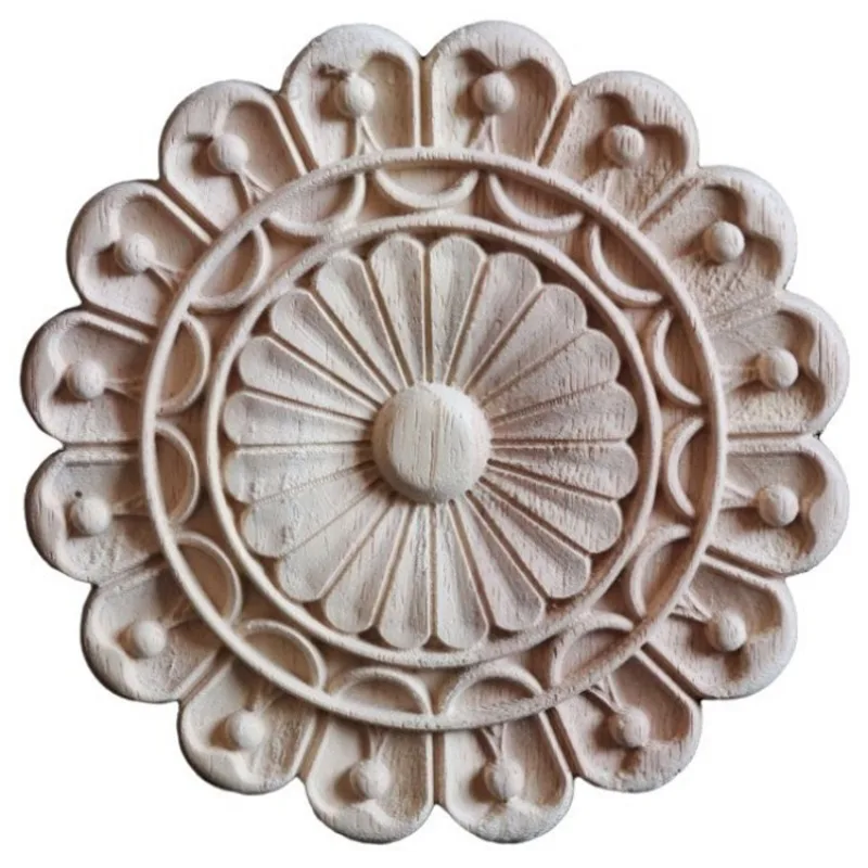 6cm-40cm Round Wood Carving Applique Oak Wood Furniture Decorative Mouldings Decal Cabinet Door Wood Figurine Craft Flower Board
