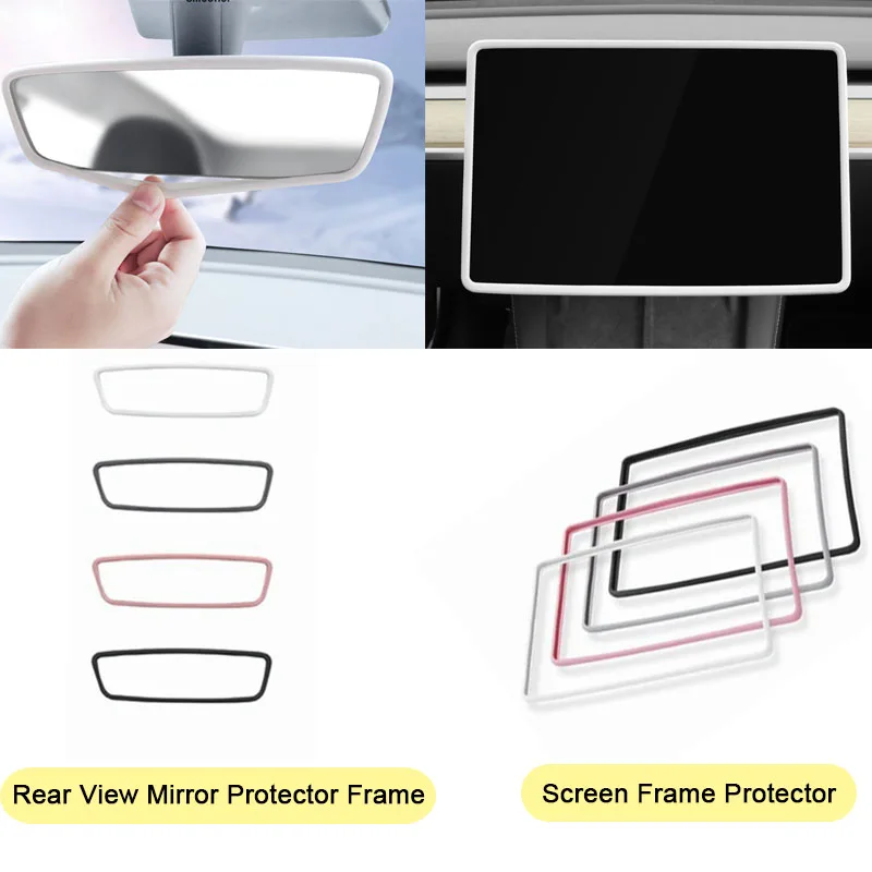 Rear view Mirror Protector Trim Silicone Decor Frame White Pink Protection Strip For Tesla Model 3 Y Interior Accessories rearview mirror protector