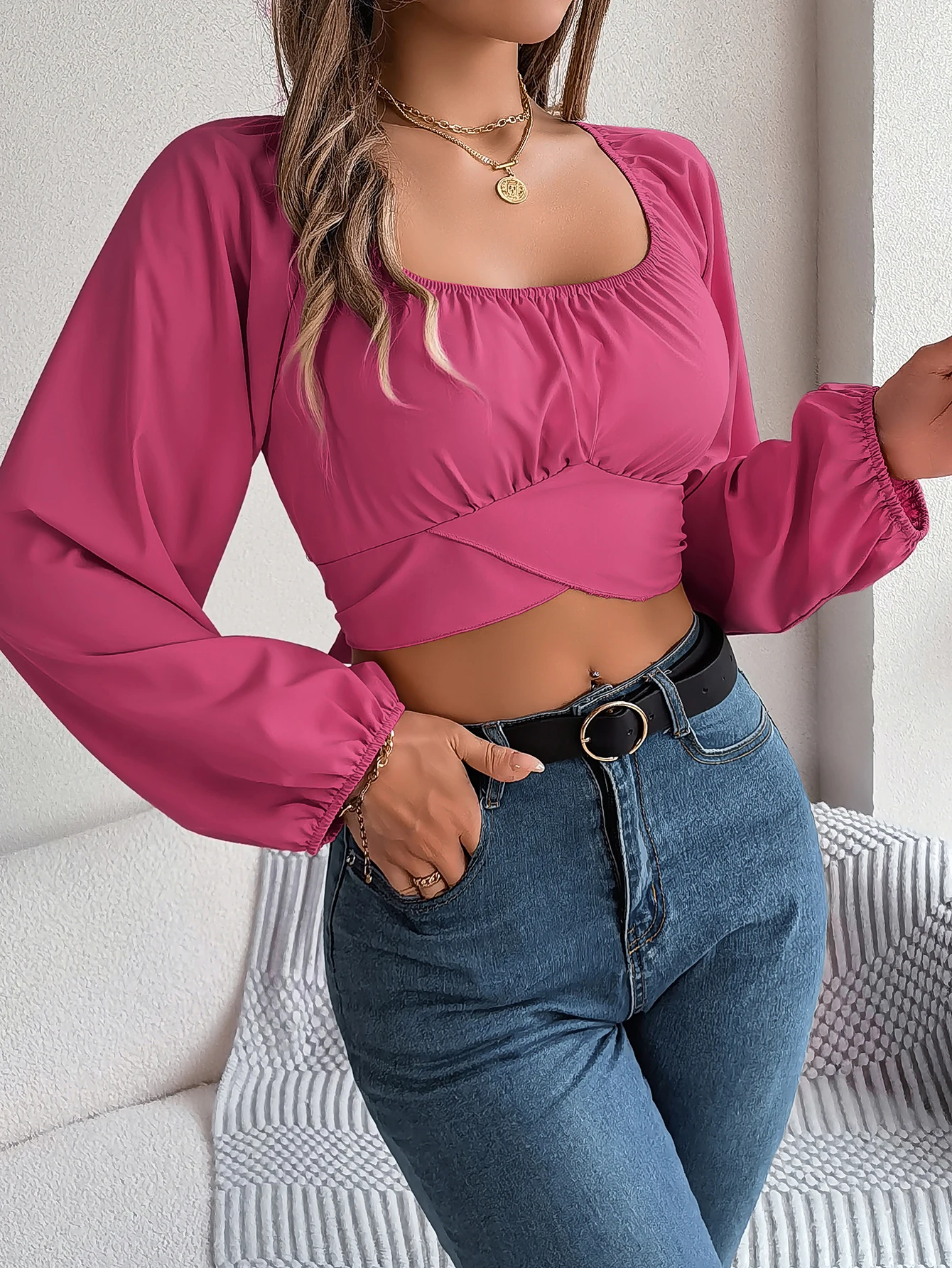Women Chiffon Casual Shirts with Bow Tie Tops