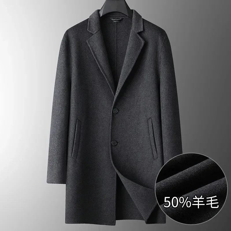 

New Arrival Fahsion Suepr Large Men's Medium Length Wool Double-sided Coat, Oversized Solid Jacket Plus Size M-6XL 7XL 8XL