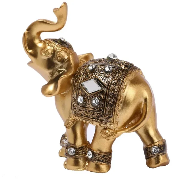 Statue d'éléphant en résine dorée, Feng Shui, élégante sculpture de tronc d'éléphant, figurine de richesse chanceuse, ornements d'artisanat pour la décoration intérieure 6