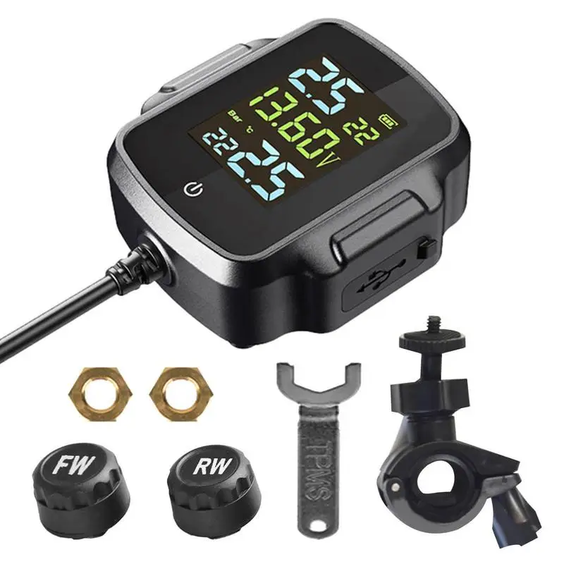 TPMS Per Moto Con Display Pressione E Temperatura – Allarme Acustico, Ricarica QC3.0 E Batterie Incluse