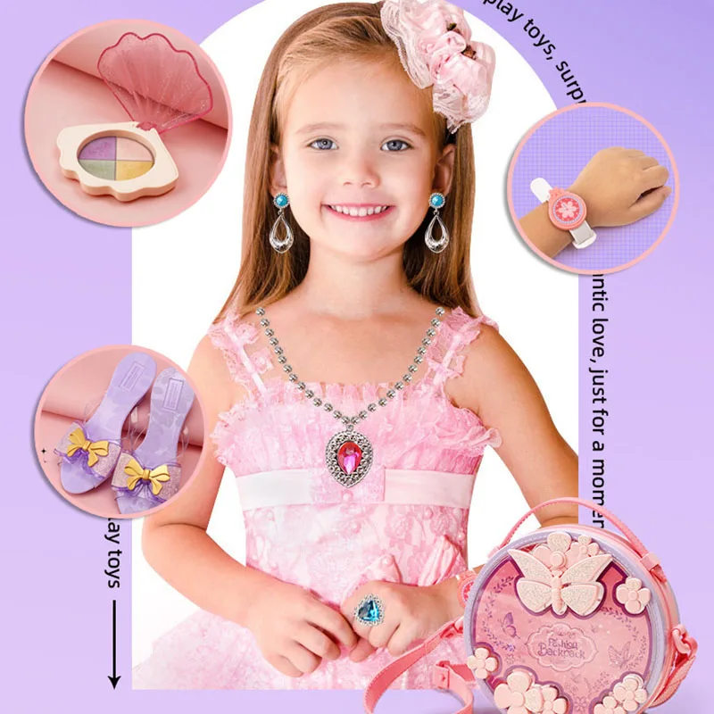 Kids Toys Pretend Play Beauty & Fashion Toy Simulation Makeup Set Jewelry Crown Necklace Cosmetic Educational Toy for Girls Gift
