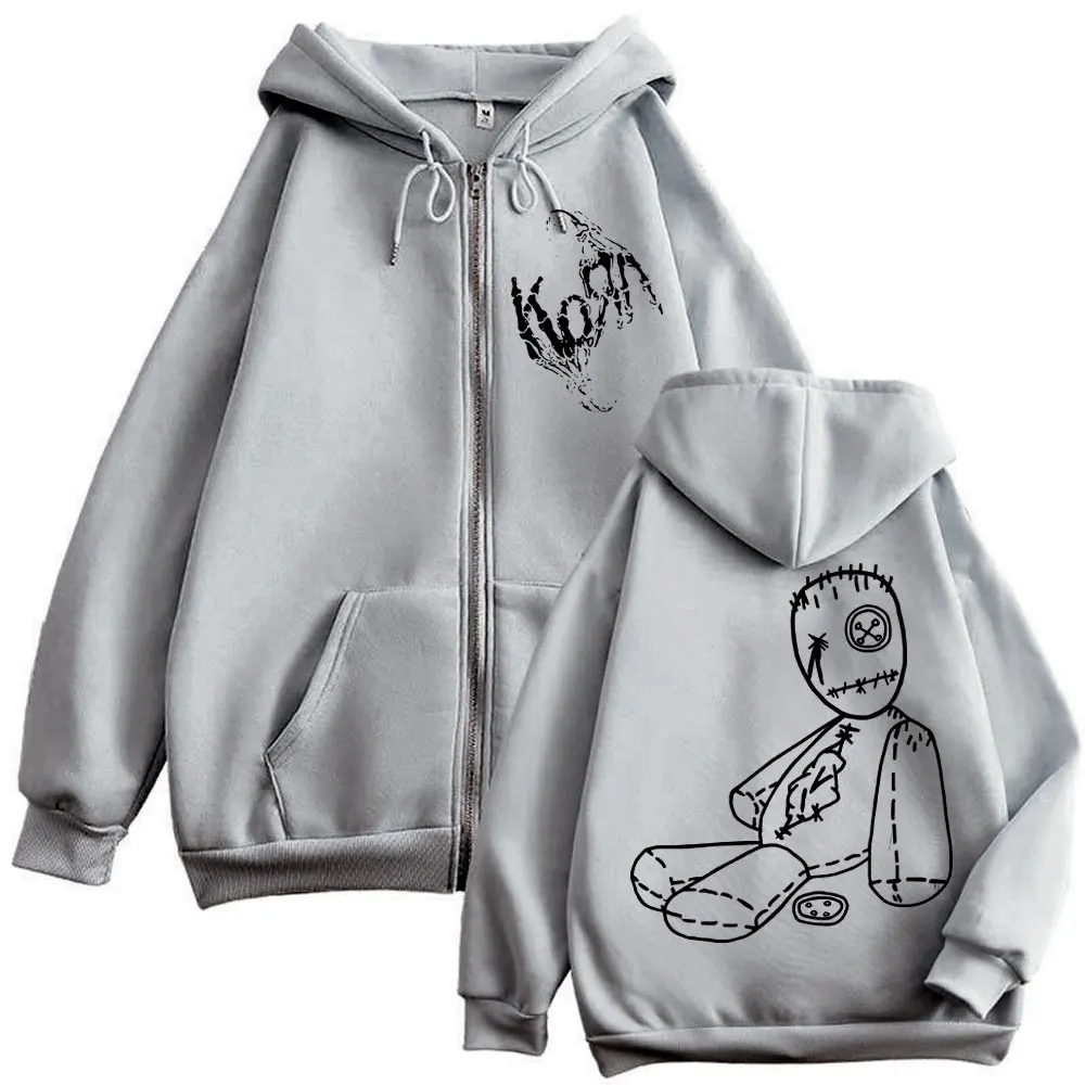 Herren-Kapuzenpullover mit Reißverschluss der Korn Rock Band, Musikalbum-Cover, Alltags-Casual-Hoodie, locker sitzender Pullover
