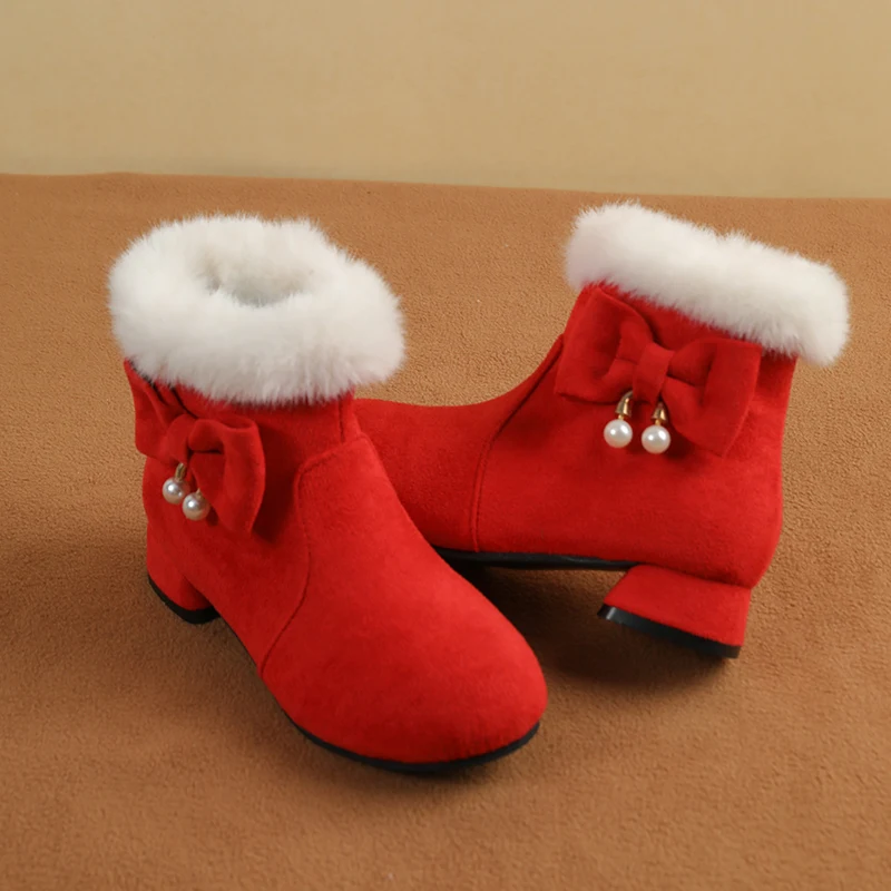 Girls Winter Snow Boots Furry Ankle Boots with Heels