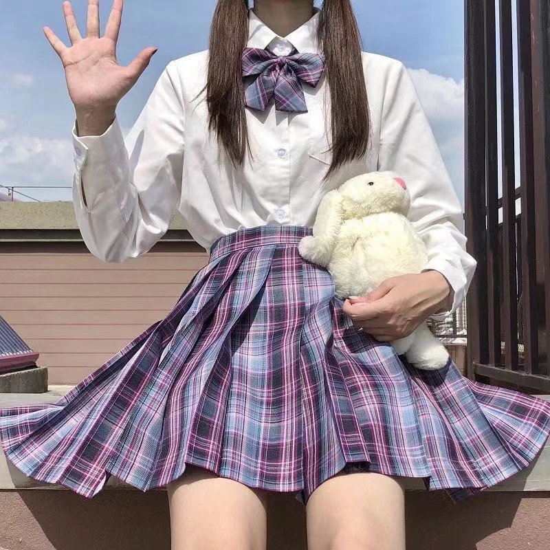 Fashion Summer Women Mini Skirts Japan Style School Pleated Skirt for Girls High Waist Plaid Cute Bow Female Students Skirts 5