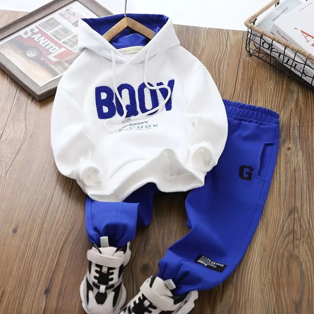 

4-16Y Children Girl Boy Cotton Clothes Set Hoodie Pullover Sweatshirt Sport Top Pant Suit Spring Autumn Kids Letter Embroidery T