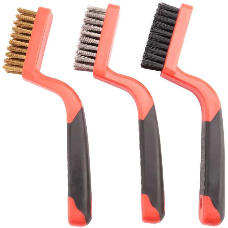 3Pcs Wire Brush Dirt Paint Scrubbing Stripper Brush With Soft Wide Curved Handle Grip 5
