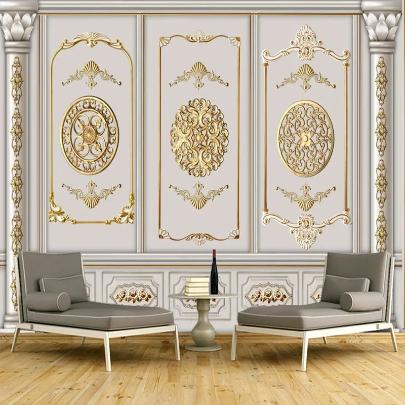 

Custom Photo Wallpaper European Style Golden Gypsum Pattern Mural Living Room TV Bedroom Backgroumd Wall Decor Papel De Parede
