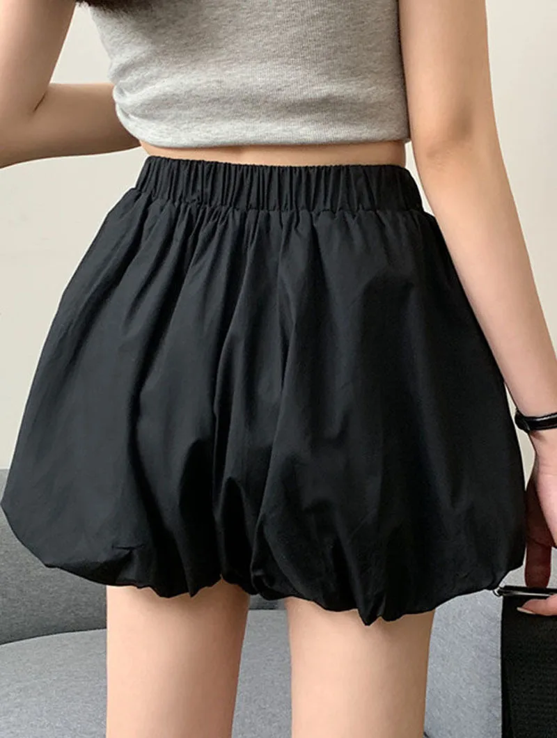 Lucyever 2025 Spring Fluffy Bloomer Shorts for Women Solid High Waist Loose Cute Shorts Female Korean All Match Short Pants