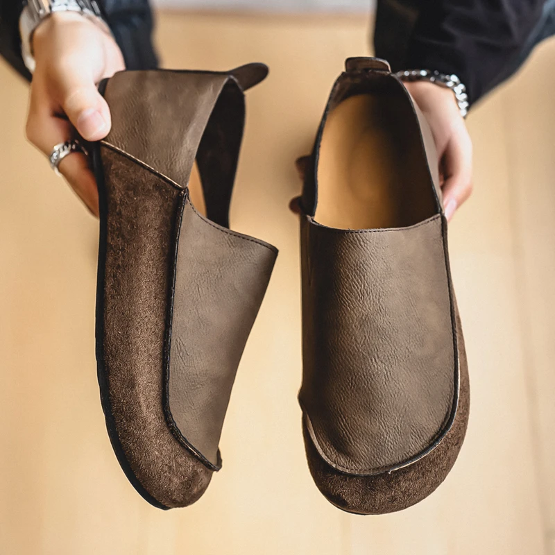 Man Loafers Outdoor Walking Fashion Mens Casual Shoes Soft Leather Comfort Half Slippers Breathable Lazy Driving Shoes Moccasins