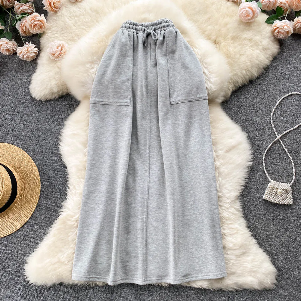

2022 Spring and Summer New Korean Version Chic Casual Sports Style High Waist Pocket Skirt Women's Mid-length One-step Skirt